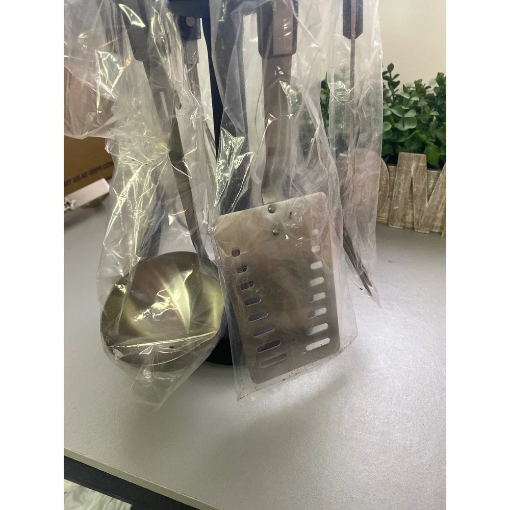 Stainless Steel‎ Kitchen Utensil Set with Rotating Holder Black